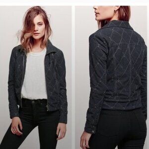 Free People Moto Buckle Quilted Studded Jacket